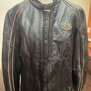 Harley-Davidson Black and Bronze leather details Leather Jacket.